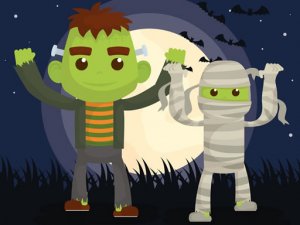 Vampires And Frankenstein Coloring Memory Game